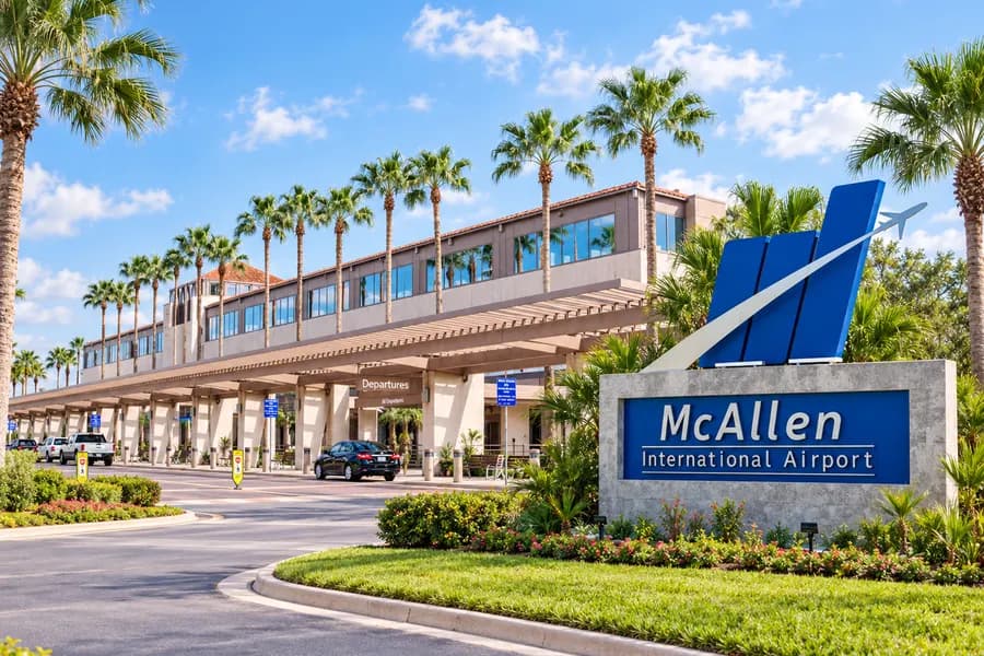 McAllen International Airport — the departures canopy and entrance sign